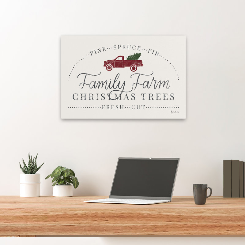 «Vintage Christmas VII - Christmas Christmas Trees Cursive Farm Farm Art», H 16 po x l 24 po