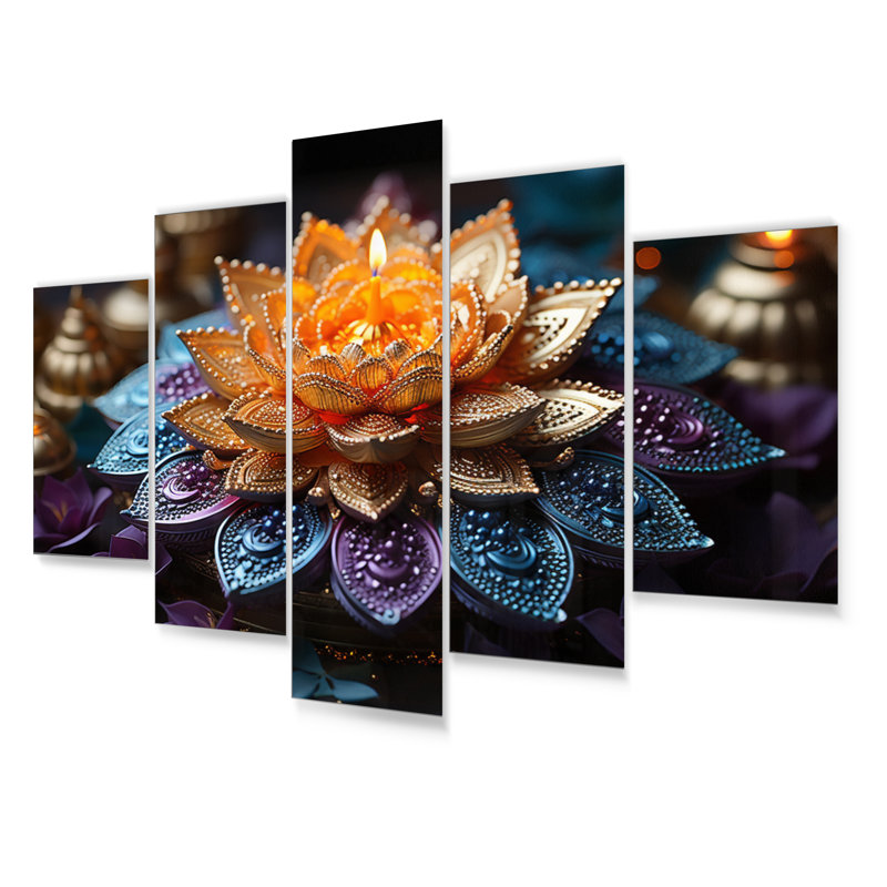 Hindoui vibrant mandala sur métal 5 pièces