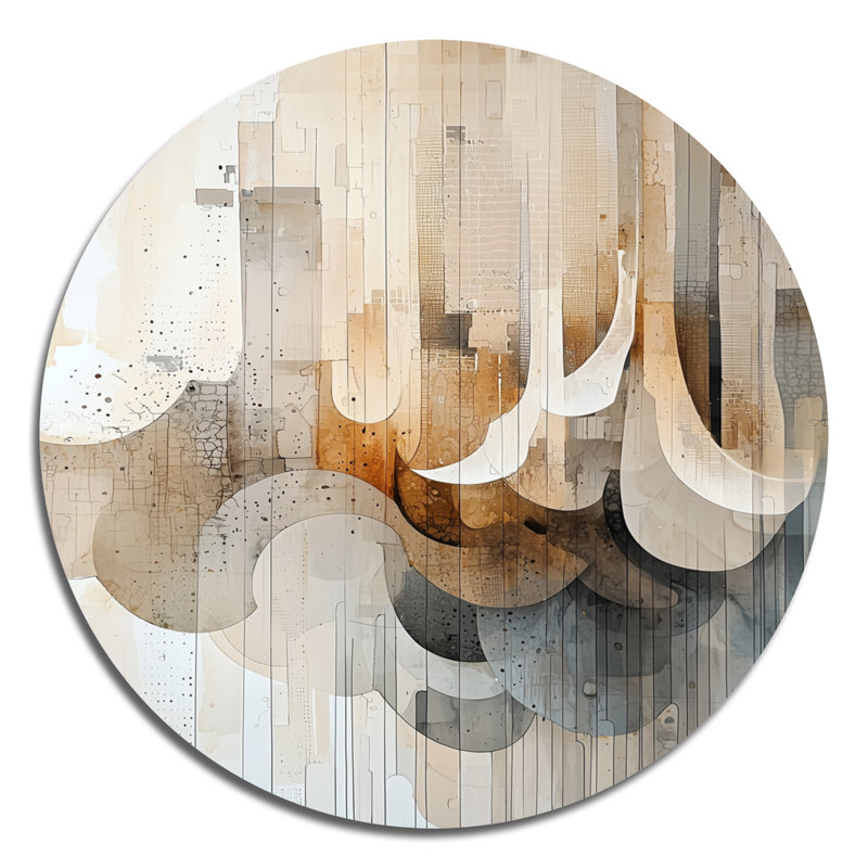 Corujo - ligne abstraite paysage art mural rond en métal, H 36 po x l 36 po