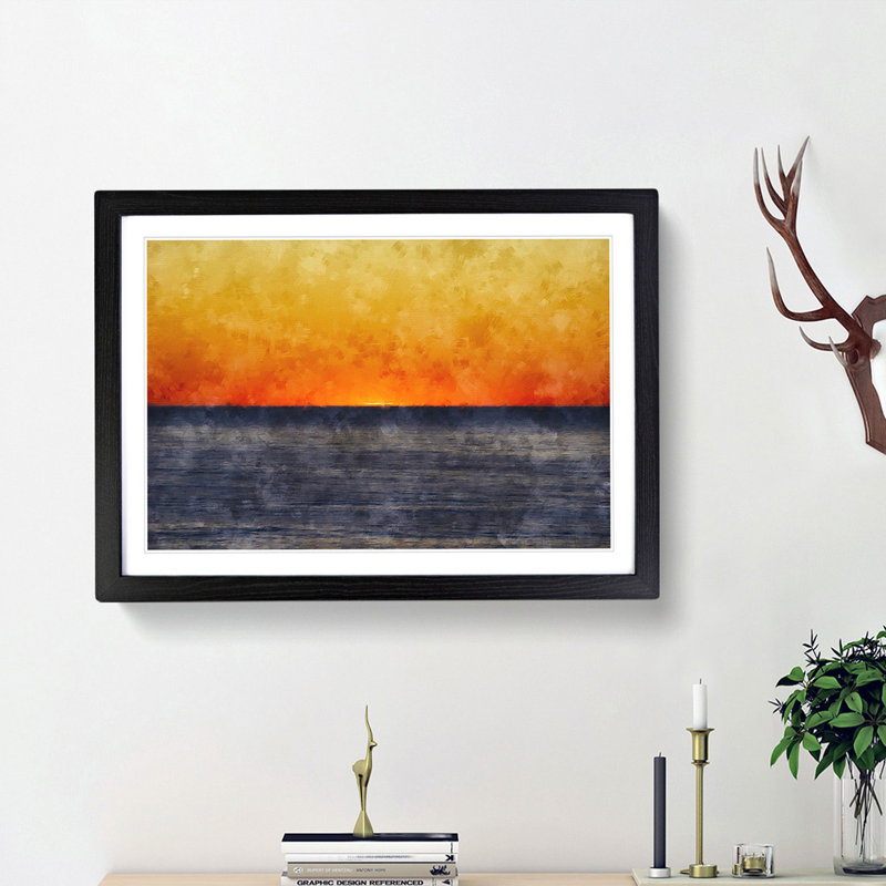 An Orange Sunset - Picture Frame Painting, Black Framed, 45cm H x 63cm W x 2cm D