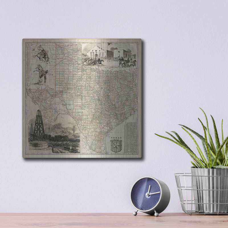 «Map of Texas» par Vision Studio, H 12 po x l 12 po