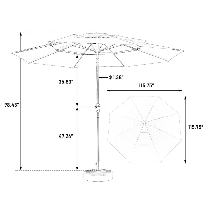 3 Tier Auto Aluminium 10ft Lawn Umbrella - For Poolside, Garden Orange Backyard, Pool Deck