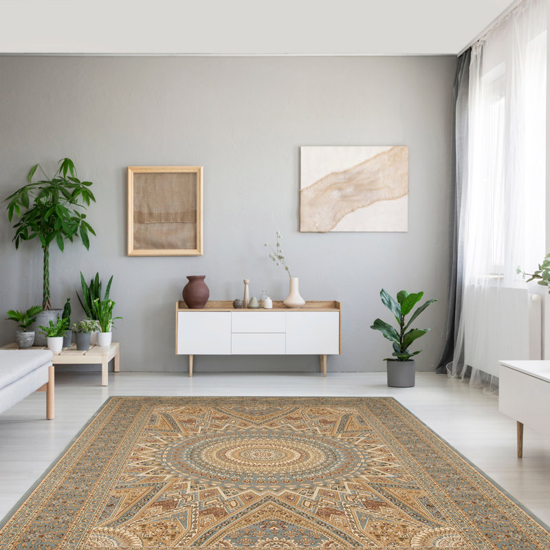 Tapis d'intérieur / extérieur bleu / brun Turkuaz, Rectangle 6 pi 7 po x 9 pi 6 po