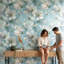 Papier peint floral abstrait mural bleu
