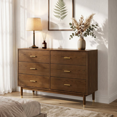 Pepperell Solid Wood 6-Drawer Dresser with Gold-capped Legs