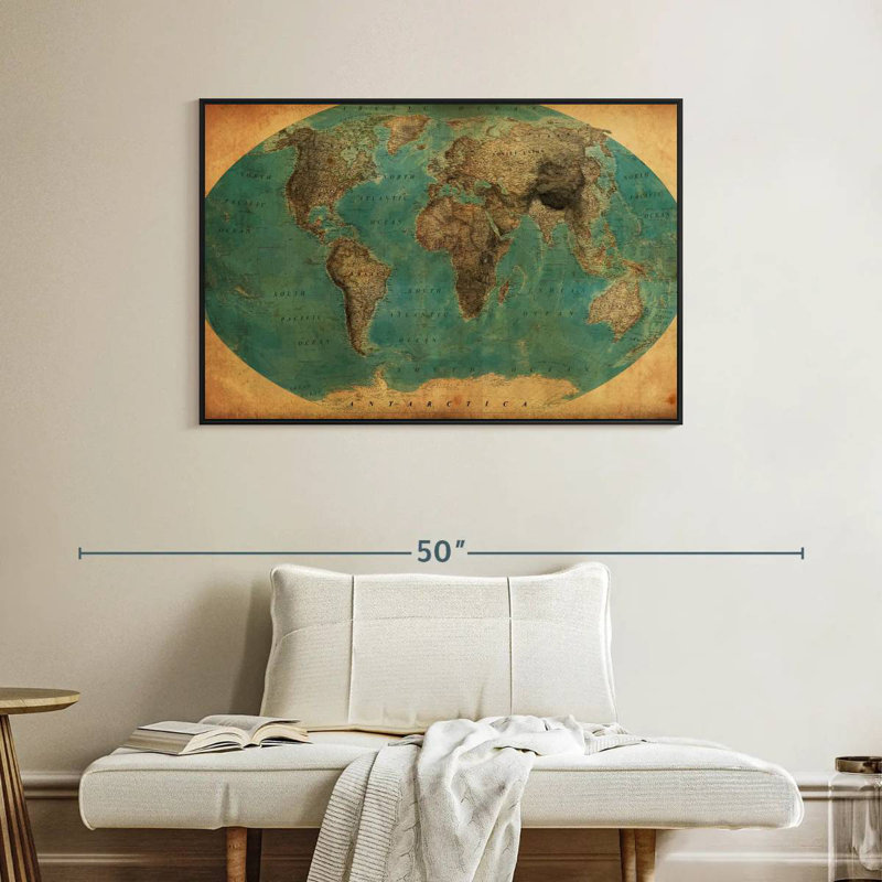 Carte du monde rétro Aliaz, H 27 po x l 40 po