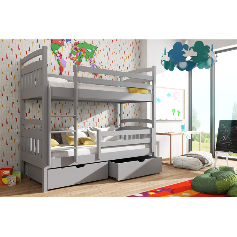 Lambert 90 x 190 cm Standard Bunk Bed and Mattress, Grey