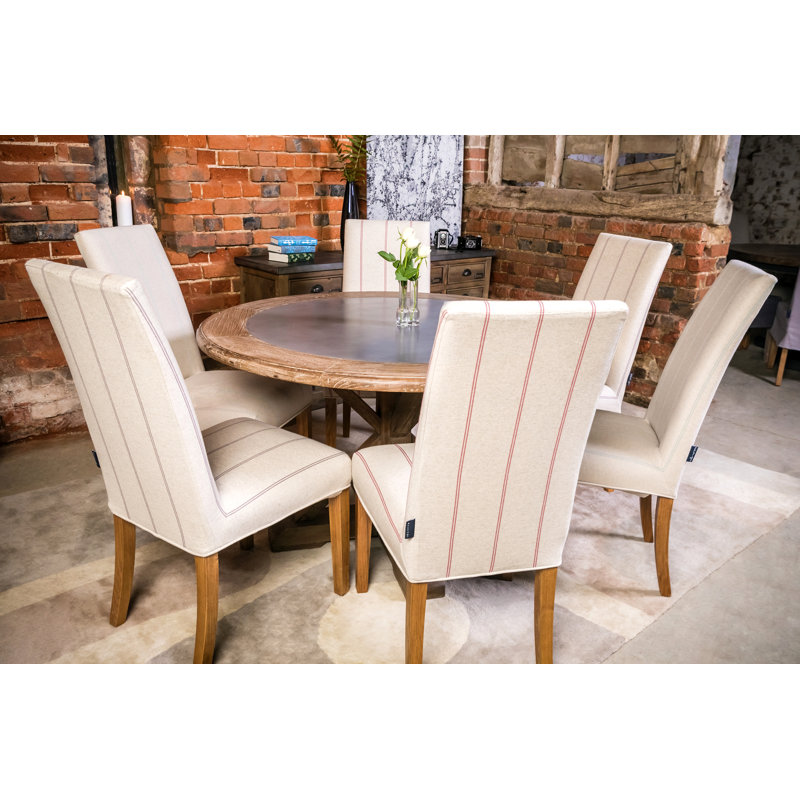 Wentzville Upholstered Dining Chair, Beige/Charcoal Pin Stripe