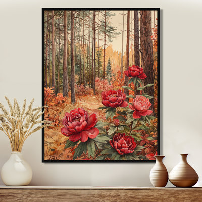 Gladwyn, pivoines parmi les pins d'automne II - pivoines, art mural