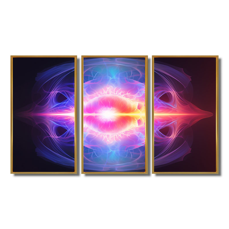 Mandala Vibrant Awakening - ensemble d'art mural imprimé abstrait, Cadre flottant doré, H 40 po x l 60 po x P 1 po