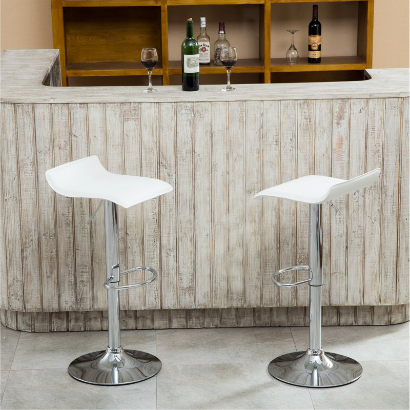 Tabourets pivotants réglables contemporains chromés avec siège blanc, ensemble de 2