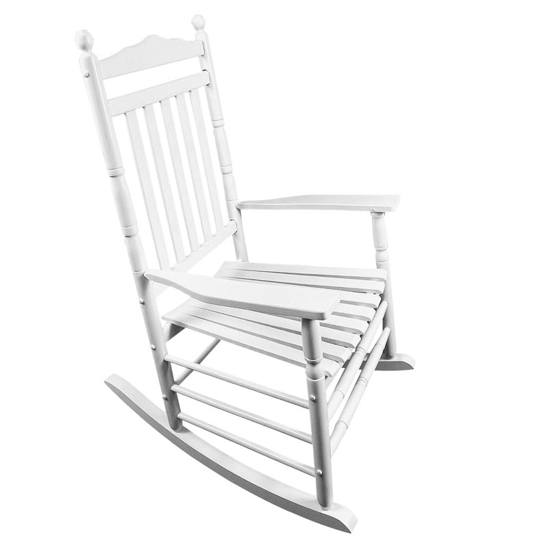 Chaise berçante Balcon pour adulte en bois massif blanc, siège et accoudoirs relaxants pour le confort, dossier facile à assembler, capacité de charge de 280 lb, confortable et spacieux avec accoudoirs, assemblage inclus,