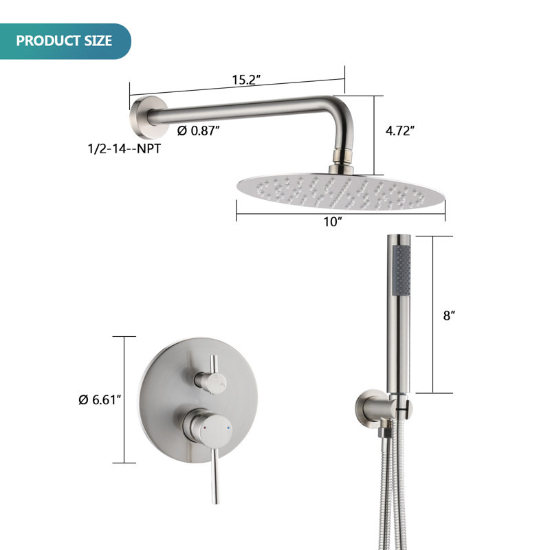 Système de douche complet avec valve brute, Nickel brossé