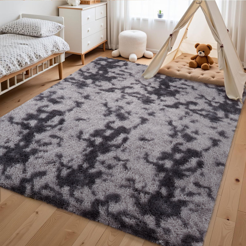 Tapis à poils longs pelucheux et pelucheux à poils longs Tie-Dye, Rectangulaire 8 pi x 10 pi