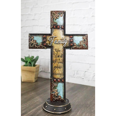 Croix de bureau Turquoise rustique et toscane «The Lord Will Guide You Always»