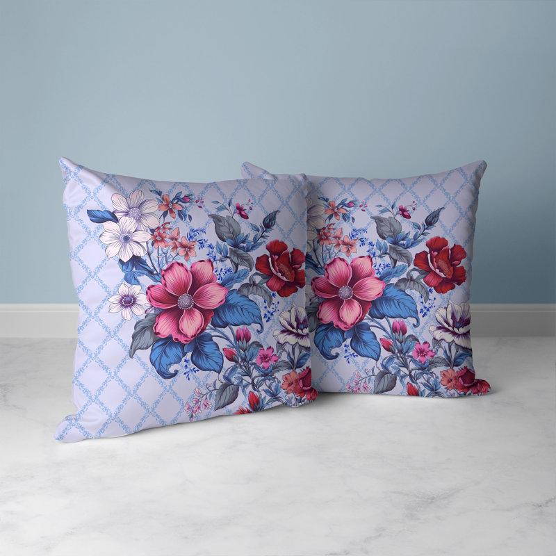 Floral Square Cushion, 51cm H x 51cm W, Blue/Red Floral