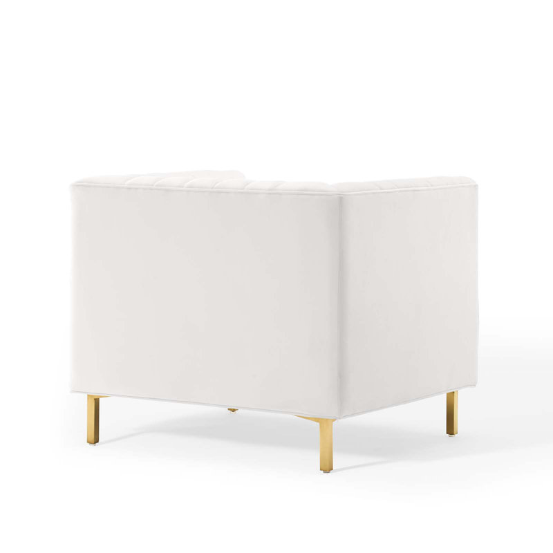 White Velvet Channel Tufted Barrel Accent Chair