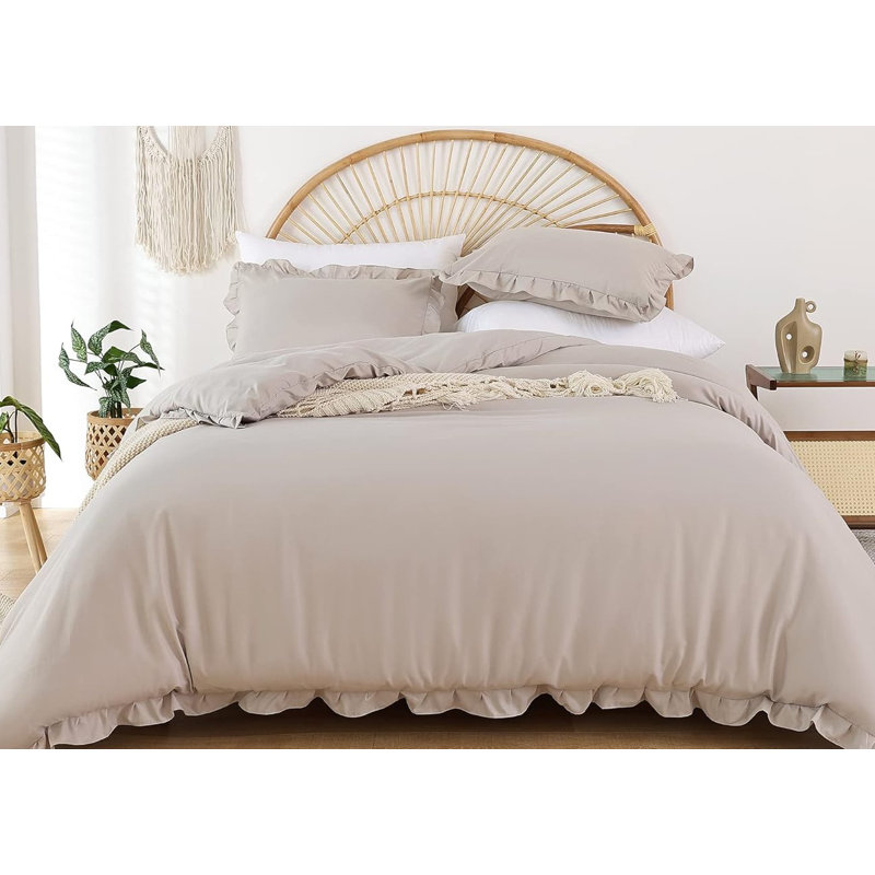 The Comforter Set Ruffle Comforter with 2 Pillowcase Soft, Oatmeal, Queen