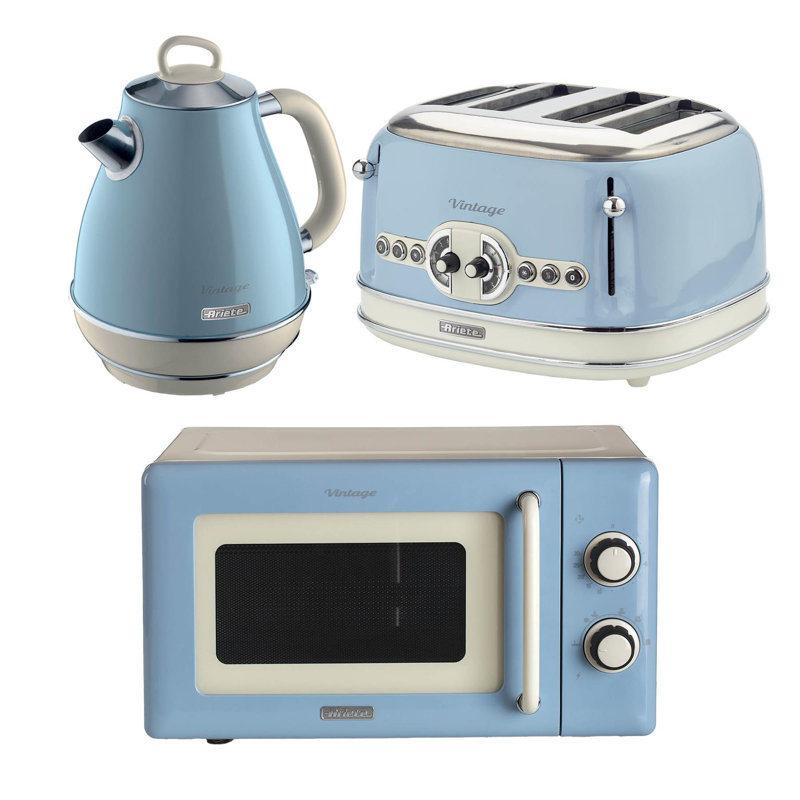 Ariete Vintage 1.7L Jug Kettle, 4 Slice Toaster & Microwave, Blue