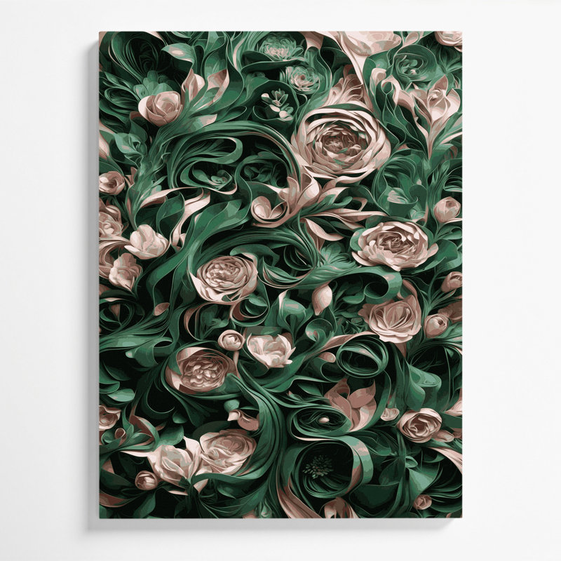 «Abstract Florals 83», art mural sur toile verte