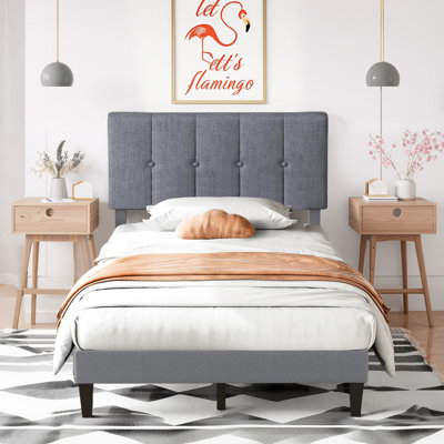 Platform Bed Frame with Upholstered Adjustable Headboard, No Box Spring Needed