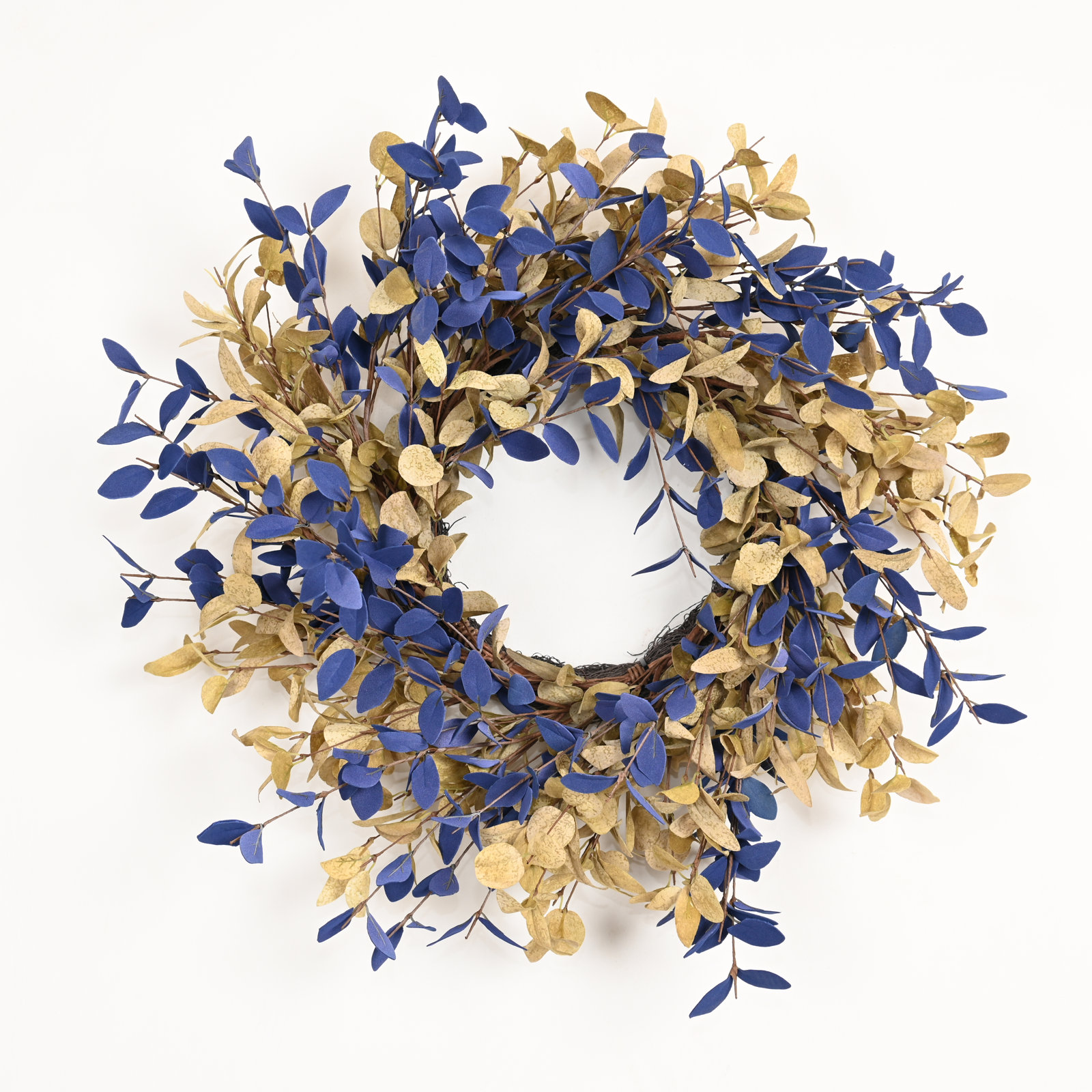 24" Handcrafted Eucalyptus No Holiday Wreath, Blue