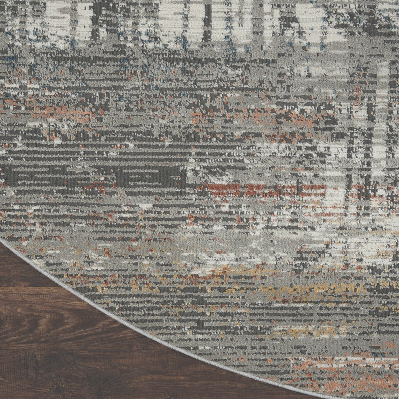 Tapis abstrait gris, Rond 7 pi 10 po