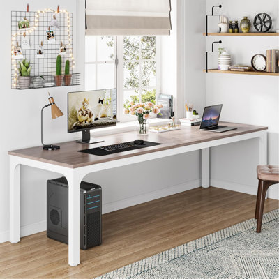 Bureau d'ordinateur extra long pour 2 personnes, poste de travail double pour le bureau personnel, bureau collaboratif moderne avec pieds en acier robustes