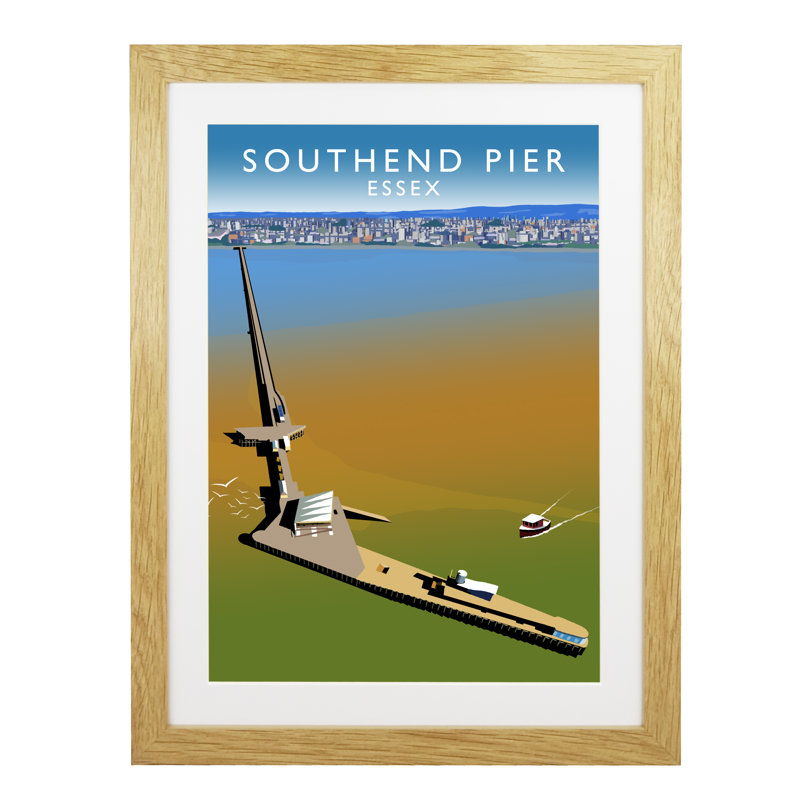 'Southend Pier' by Richard O'Neil - Print, Oak Wood Frame, 43.5 cm H x 33.5 cm W x 2.2 cm D