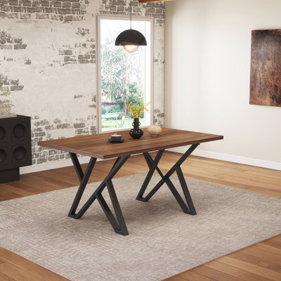 Table de salle à manger en métal au fini noyer pour la maison, style industriel 60,56 po x 35,5 po 29,58 po avec placage et pieds, l 29,58 po