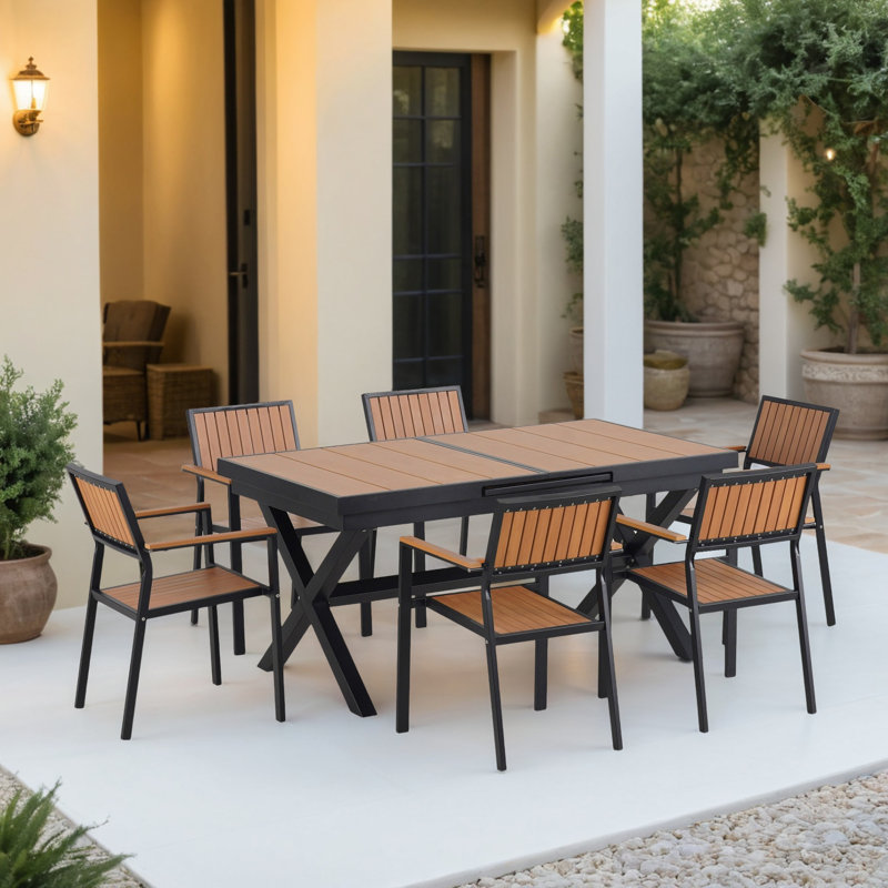 Ensemble de salle à manger de jardin 7 pièces avec table de salle à manger extensible et chaises
