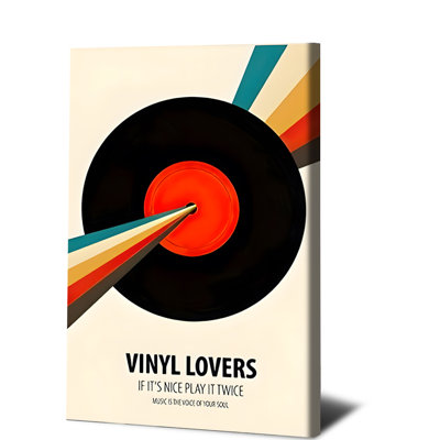 1PC Wall Arts Posters Framed,  Vinyl Lovers Canvas Wall Art Music Record Decor with Retro Rainbow Design and Inspirational Quote Perfect for Music Room Studio Living Room Home Decoration for Music Enthusiasts and Vinyl Collectors