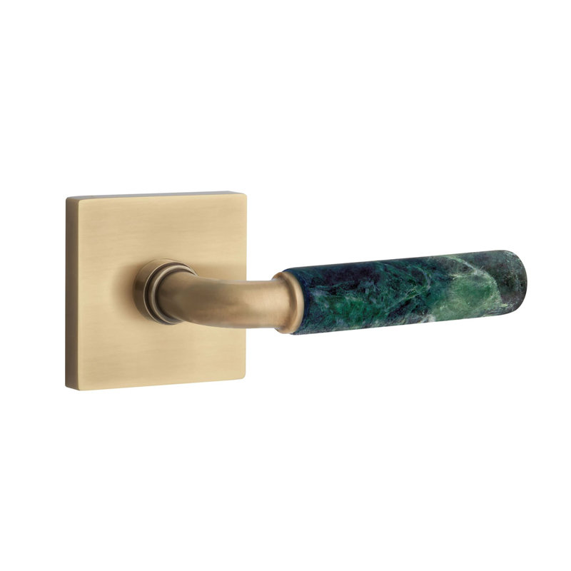 Emtek Select Passage Interior Mortise w/ Square Rosette & R-Bar Stem, Marble Lever, Satin Nickel/White Marble, Right