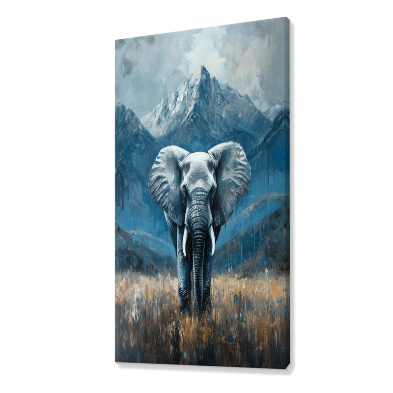 Éléphant d'Afrique moderne Harvell dans les montagnes III - Éléphant, art mural, H 60 po x l 28 po, Toile tendue