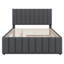 Lit plateforme tapissier avec lit gigogne simple et 3 tiroirs, tissu en lin