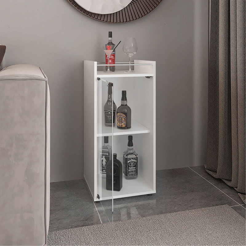 Armoire de bar 2 portes Theba, tablette ouverte et design compact, rangement pour bar moderne, Blanc