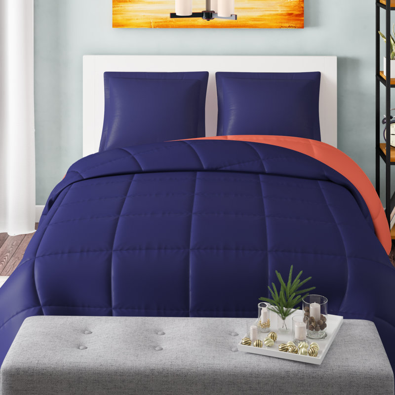 Full Navy and Gray Reversible Microfiber Comforter Set