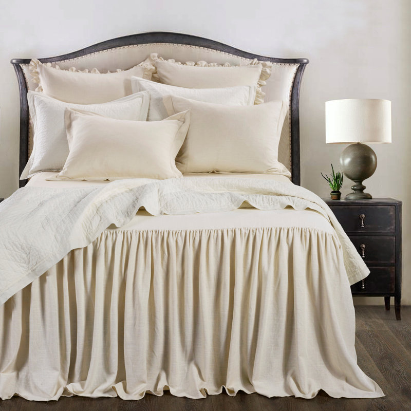 Luna Washed Linen Romantic Classic Chic Casual Modern Rustic Farmhouse Bedspread Set, Twin Bedspread + 1 Standard Sham