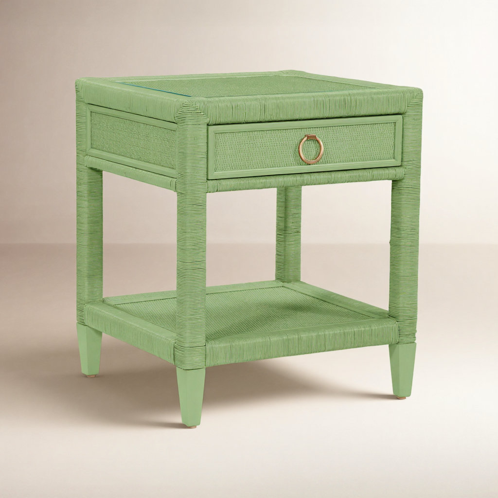 Warwick 1 - Drawer Wicker/Rattan Nightstand, Celery, Satin Nickel
