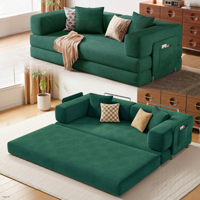 Boneless Folding Convertible Sleeper Sofa Bed, Modern Futon Couch With 2 Pillows, Comfy Fold Out Loveseat Sofa For Living Room Bedroom Guest Room Office, Compression Sofa in Box(Blue)