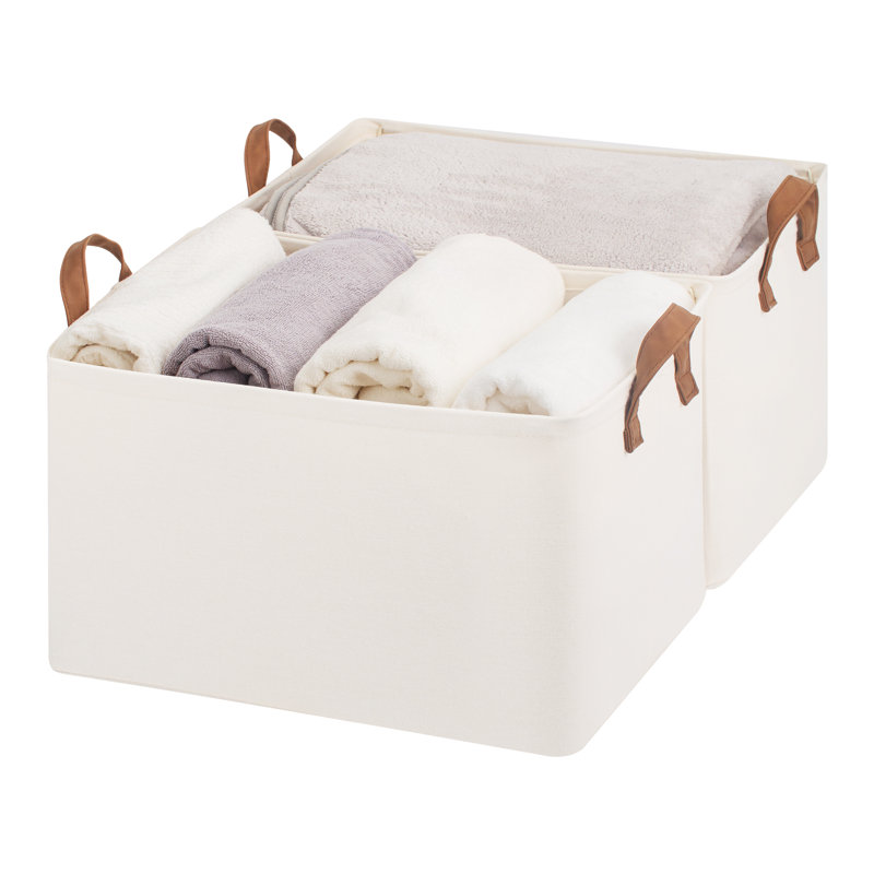 Fabric Foldable Storage Bins with Handles, Modern Storage Basket for Shelves, Closet, Dorm, Natural Color