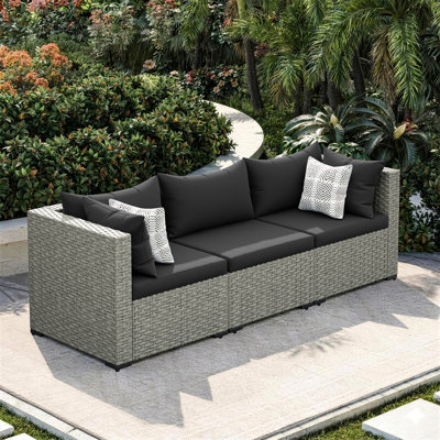 3 Pieces Wicker Patio Sofa Set With Cushions