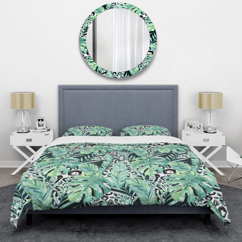 Ensemble de housse de couette en microfibre vert / noir / blanc 3 pièces