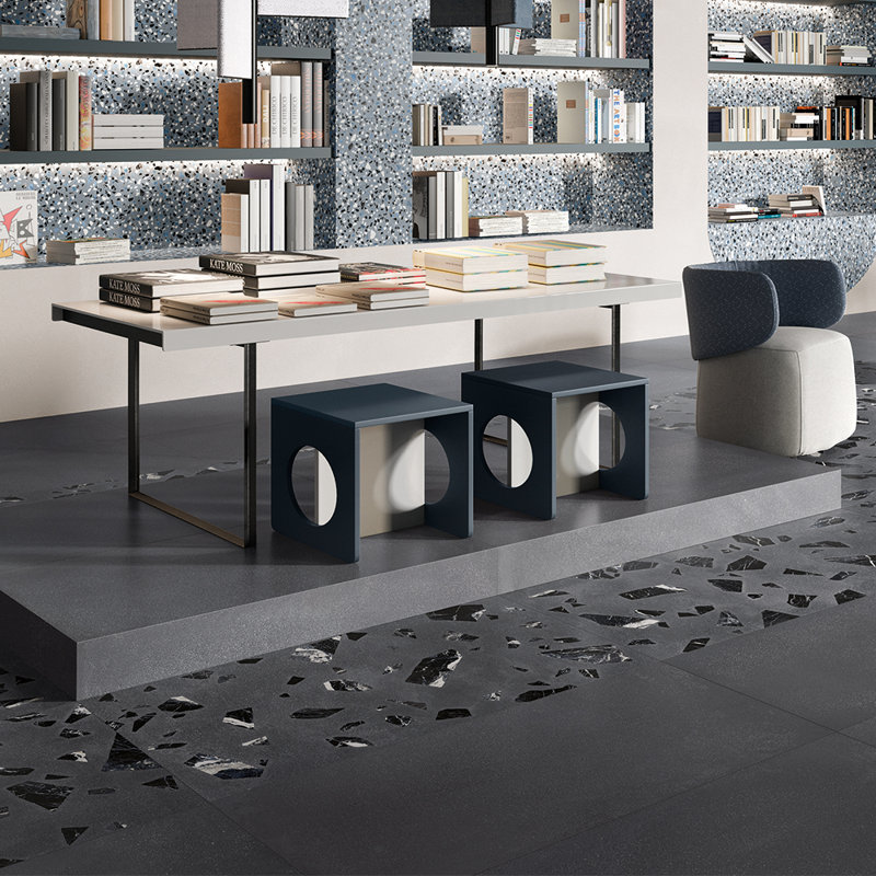 Terrazzo 2.0 24" x 24" Matte Porcelain Wall & Floor Tile, Rock Dark Gray
