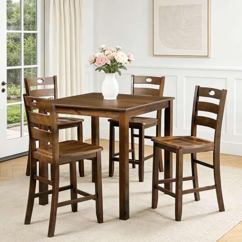4 - Person Mid Century Modern Square Counter Height Dining Set, Walnut
