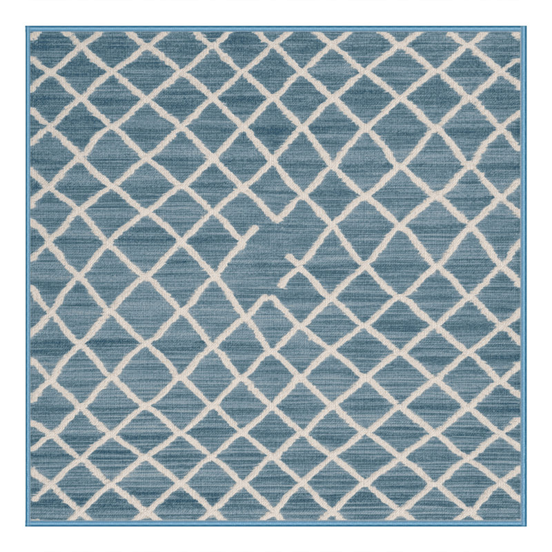 Machine Washable Trellis Blue Area Rug, Square 8'