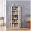 Bibliothèque ovale en bois ouverte, bibliothèque autoportante à cadre en panneau de fibres à densité moyenne, support de rangement à 5 niveaux facile à assembler pour le salon, décoration de bureau à domicile-134643836