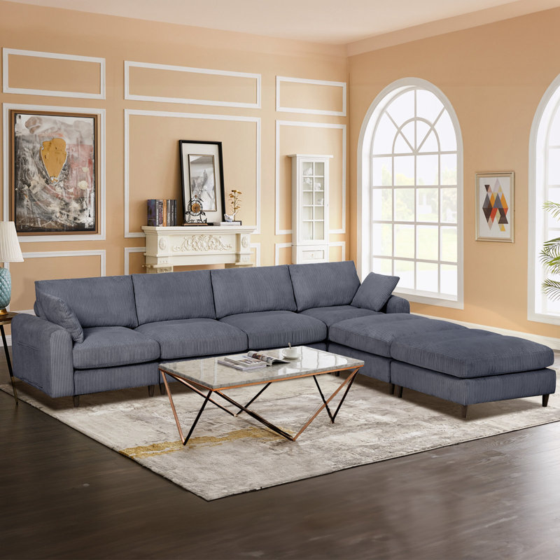 Modular Section U-Shaped Sofa Couch, Gray Corduroy Incorrect 1