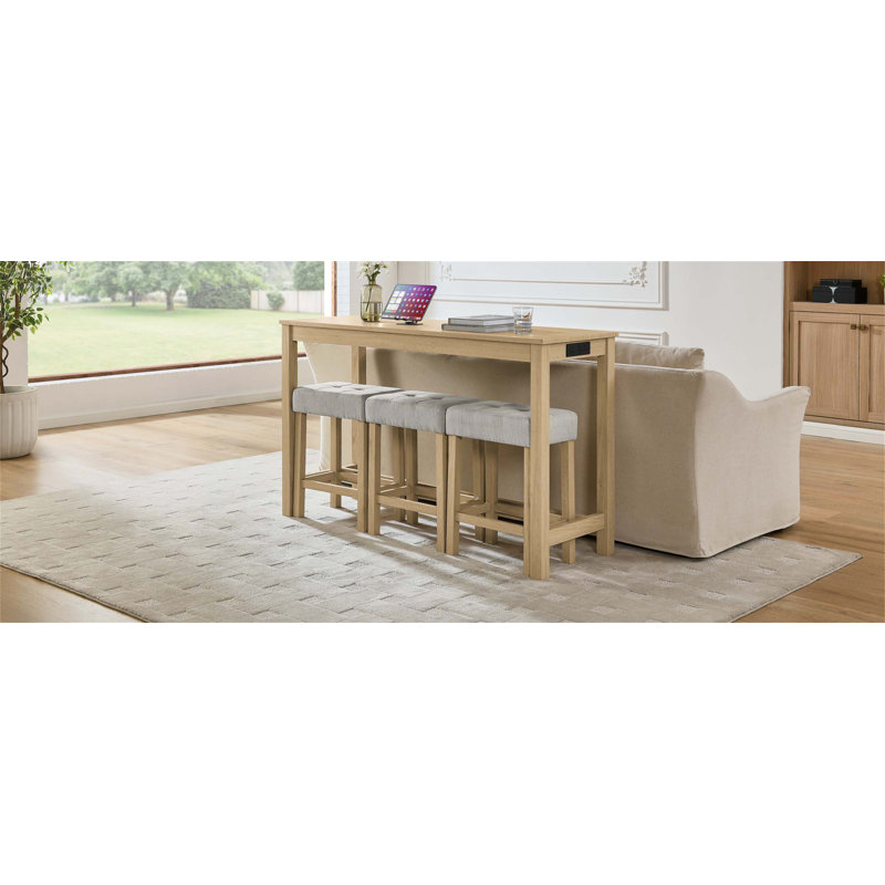 Ensemble de table de bar et tabouret de 59 pouces avec prise de courant, 3 tabourets rembourrés, idéal pour la vie moderne et les espaces repas