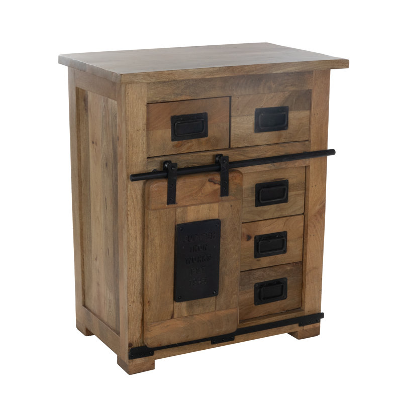Rustic Mango Wood Storage Cabinet With Sliding Barn Door And Storage Drawers